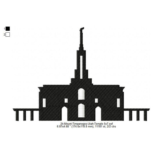 Mount Timpanogos Utah LDS Temple Silhouette Machine Embroidery Digitized Design Files