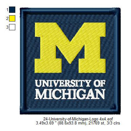 University of Michigan Logo Machine Embroidery Digitized Design Files