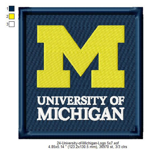 University of Michigan Logo Machine Embroidery Digitized Design Files