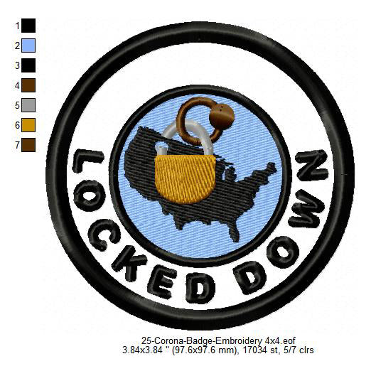 Locked Down Corona Awareness Merit Badge Machine Embroidery Digitized Design Files