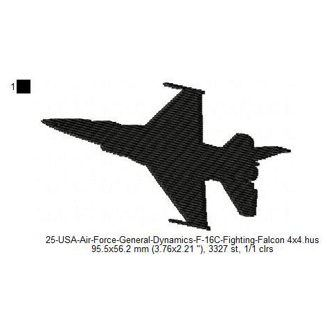 General Dynamics F-16C Fighting Falcon Aircraft Silhouette Machine Embroidery Digitized Design Files