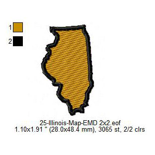 Illinois State Map Machine Embroidery Digitized Design Files