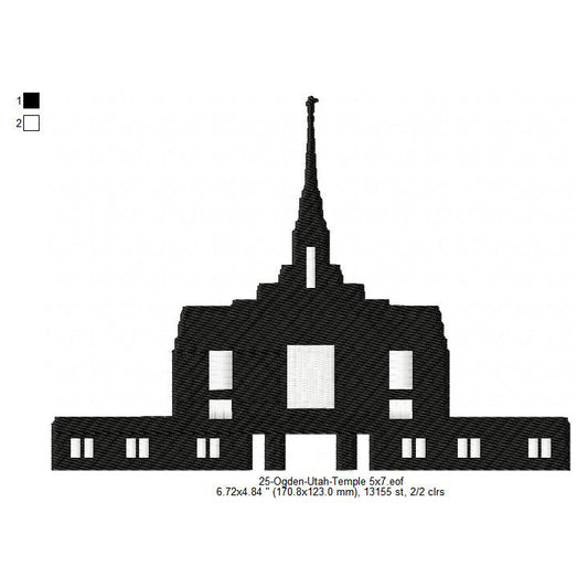 Ogden Utah LDS Temple Silhouette Machine Embroidery Digitized Design Files