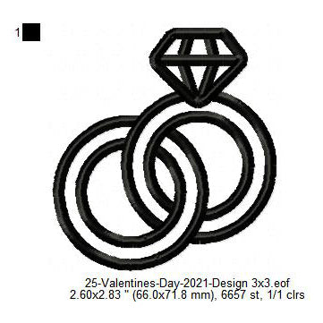 Couple Ring Engagement Symbol Valentines Day Machine Embroidery Digitized Design Files