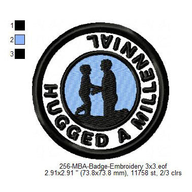 Hugged A Millennial Silhouette Merit Adulting Badge Machine Embroidery Digitized Design Files