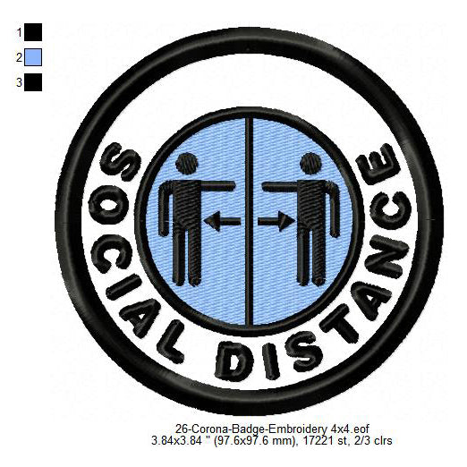 Social Distance Corona Awareness Merit Badge Machine Embroidery Digitized Design Files