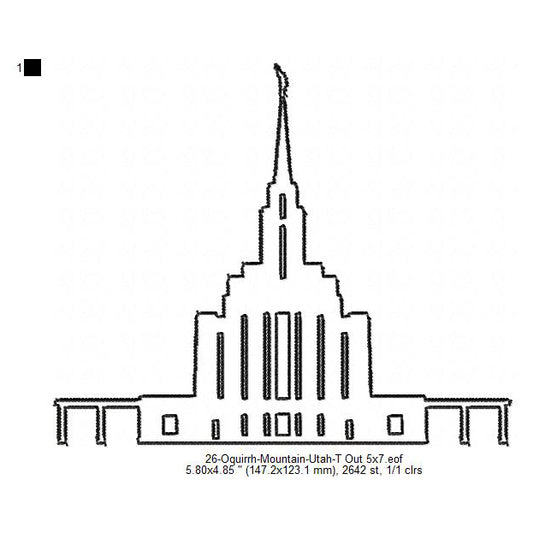 Oquirrh Mountain Utah LDS Temple Outline Machine Embroidery Digitized Design Files