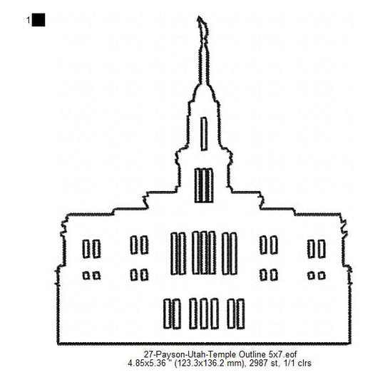 Payson Utah LDS Temple Outline Machine Embroidery Digitized Design Files