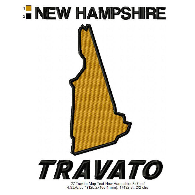 Travato New Hampshire State Map Designs Machine Embroidery Digitized Design Files