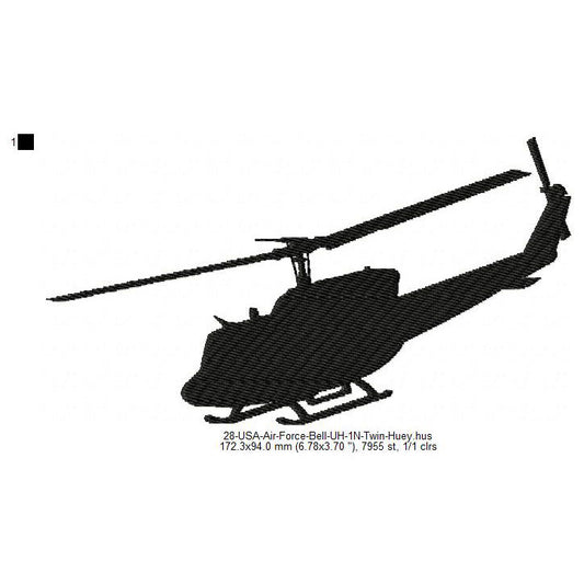 Bell UH-1N Twin Huey Aircraft Silhouette Machine Embroidery Digitized Design Files