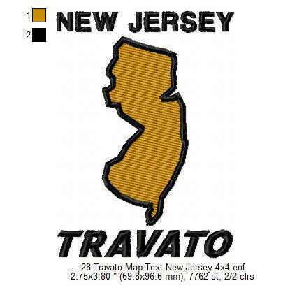 Travato New Jersey State Map Designs Machine Embroidery Digitized Design Files