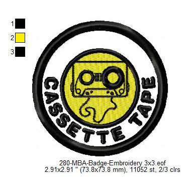 Cassette Tape Merit Adulting Badge Machine Embroidery Digitized Design Files