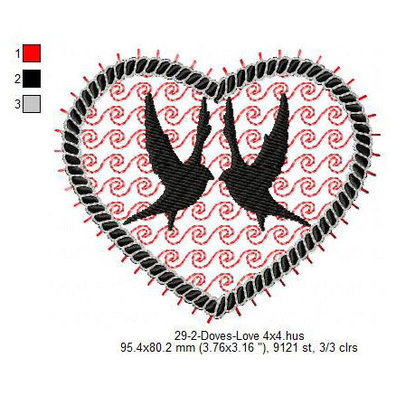 Couple Dove Making Love Valentines Day Machine Embroidery Digitized Design Files