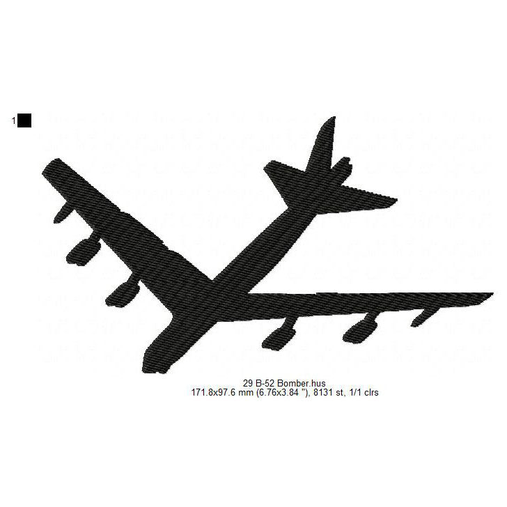B-52 Bomber Aircraft Silhouette Machine Embroidery Digitized Design Files