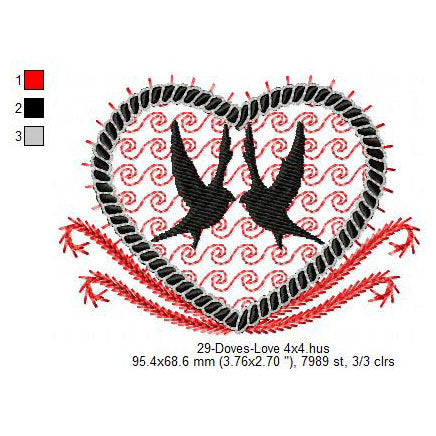 Couple Dove Bird Making Love Valentines Day Machine Embroidery Digitized Design Files