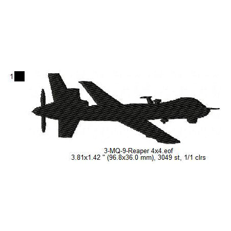 General Atomics MQ-9 Reaper Drone Aircraft Silhouette Machine Embroidery Digitized Design Files