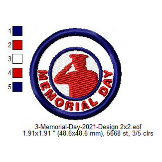 Memorial Day Salute Officer Merit Badge Machine Embroidery Digitized Design Files