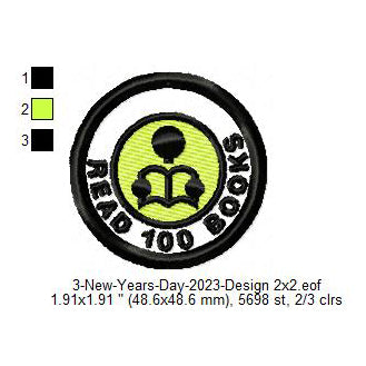 Read 100 Books New Year Challenge Merit Badge Machine Embroidery Digitized Design Files