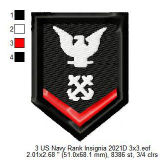 Petty Officer Third Class PO3 Insignia Patch Machine Embroidery Digitized Design Files