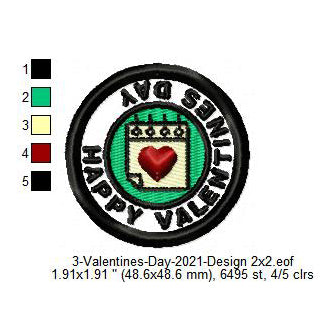 Happy Valentines Day Merit Badge Machine Embroidery Digitized Design Files