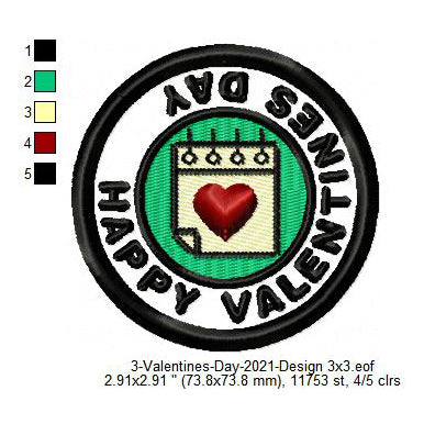 Happy Valentines Day Merit Badge Machine Embroidery Digitized Design Files