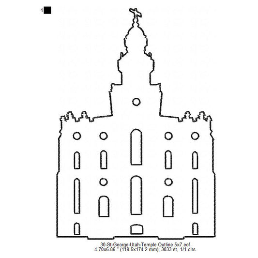 St George Utah LDS Temple Outline Machine Embroidery Digitized Design Files