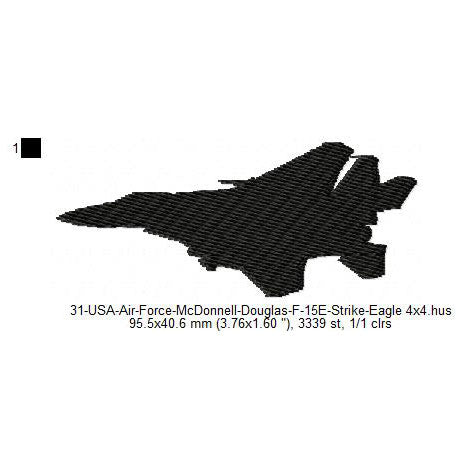 McDonnell Douglas F-15E Strike Eagle Aircraft Silhouette Machine Embroidery Digitized Design Files