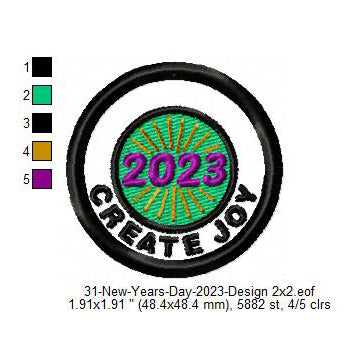 Create Joy 2023 New Year Wishing Merit Badge Machine Embroidery Digitized Design Files