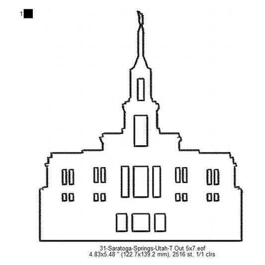 Saratoga Springs Utah LDS Temple Outline Machine Embroidery Digitized Design Files