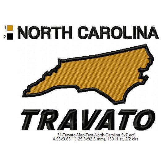 Travato North Carolina State Map Designs Machine Embroidery Digitized Design Files