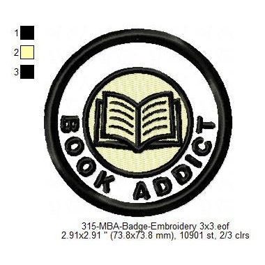 Book Addict Merit Adulting Badge Machine Embroidery Digitized Design Files