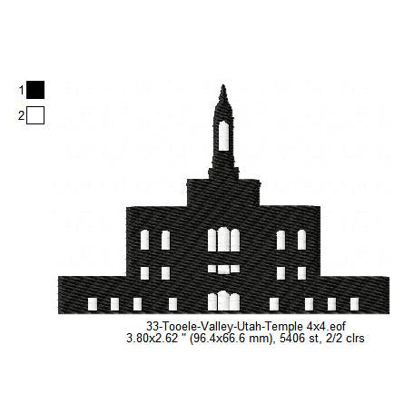 Tooele Valley Utah LDS Temple Silhouette Machine Embroidery Digitized Design Files