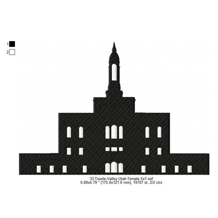 Tooele Valley Utah LDS Temple Silhouette Machine Embroidery Digitized Design Files