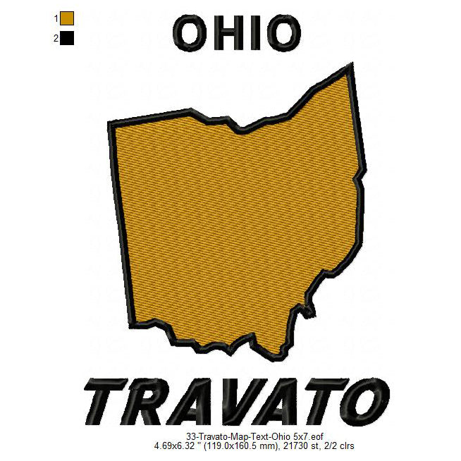 Travato Ohio Map State Designs Machine Embroidery Digitized Design Fil ...