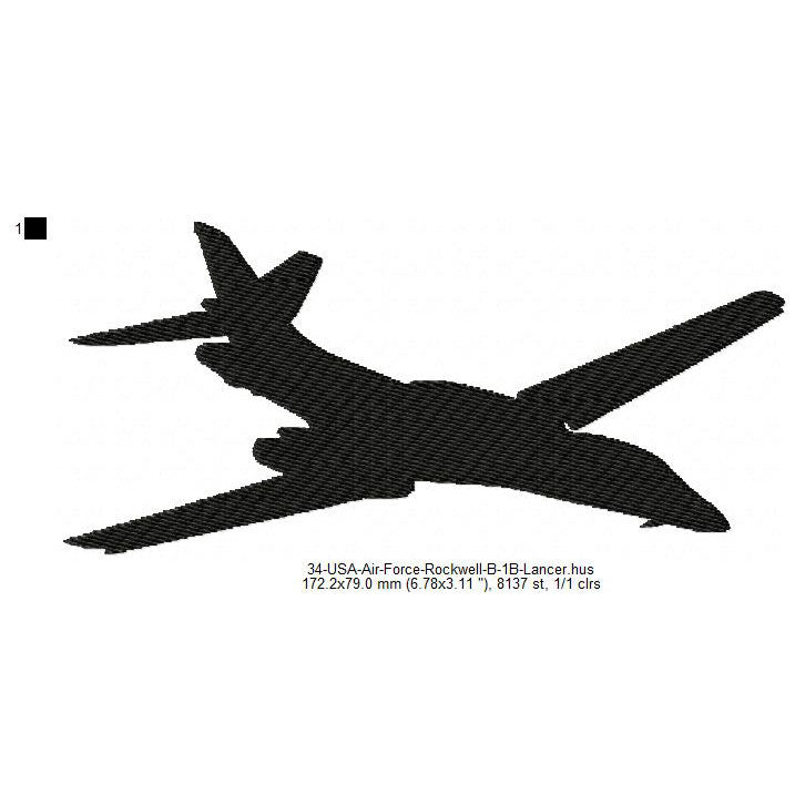 Rockwell B-1 Lancer Aircraft Silhouette Machine Embroidery Digitized Design Files