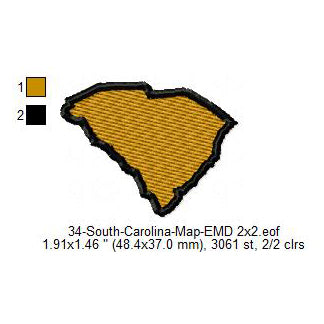 South Carolina State Map Machine Embroidery Digitized Design Files