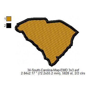 South Carolina State Map Machine Embroidery Digitized Design Files