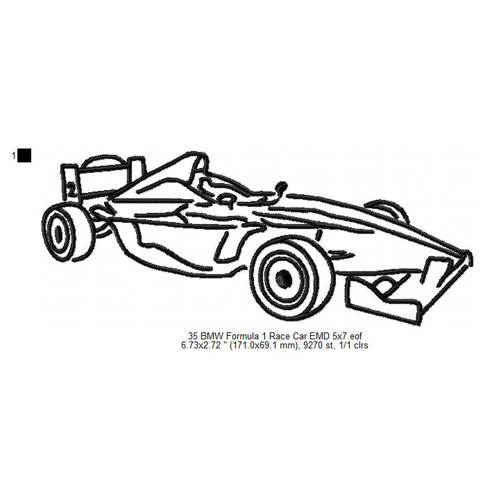 BMW Formula 1 Race Car Vehicle Line Art Machine Embroidery Digitized D ...