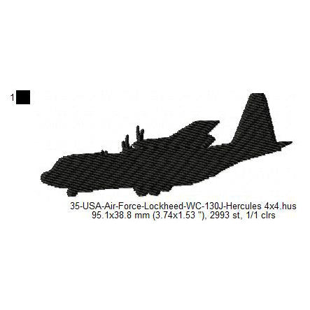 Lockheed WC-130J Hercules Aircraft Silhouette Machine Embroidery Digitized Design Files