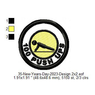 100 Push Ups 2023 Workout Challenge Merit Badge Machine Embroidery Digitized Design Files