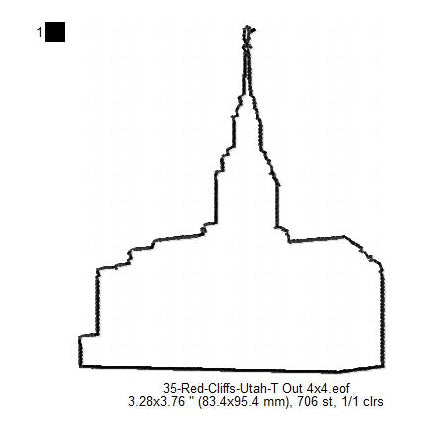 Red Cliffs Utah LDS Temple Outline Machine Embroidery Digitized Design Files