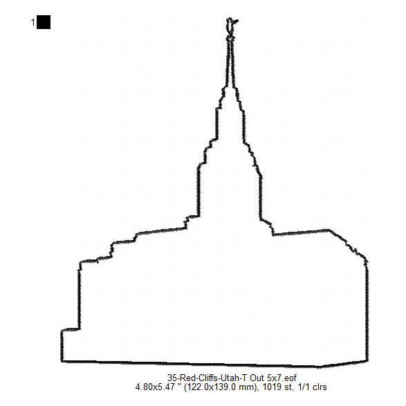Red Cliffs Utah LDS Temple Outline Machine Embroidery Digitized Design Files