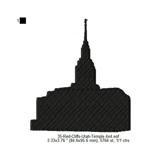 Red Cliffs Utah LDS Temple Silhouette Machine Embroidery Digitized Design Files