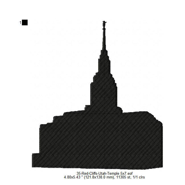 Red Cliffs Utah LDS Temple Silhouette Machine Embroidery Digitized Design Files