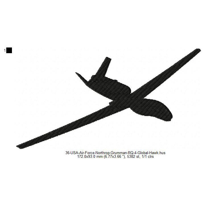 Northrop Grumman RQ-4 Global Hawk Machine Embroidery Digitized Design Files