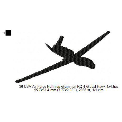 Northrop Grumman RQ-4 Global Hawk Machine Embroidery Digitized Design Files