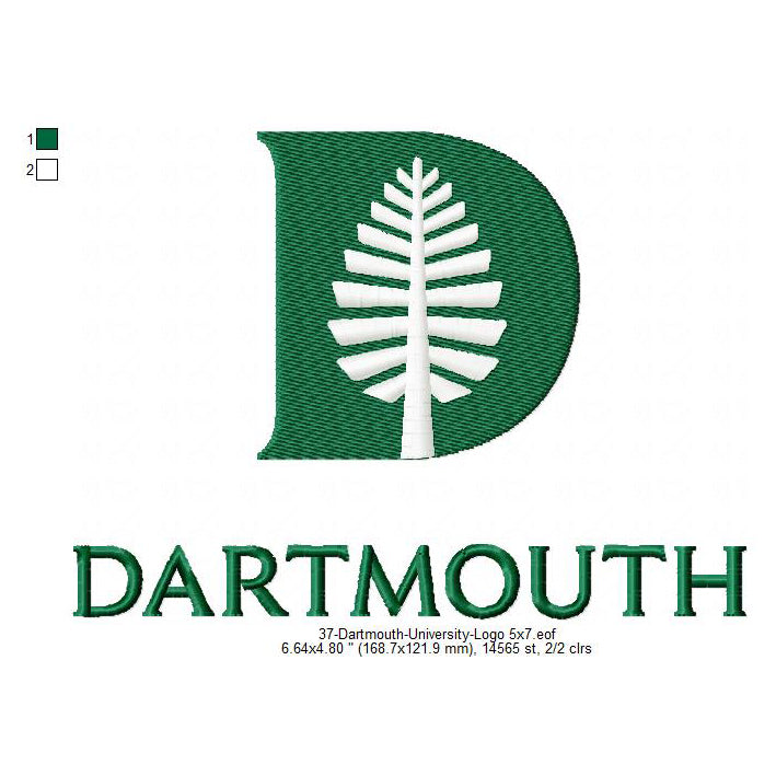 Dartmouth University Logo Machine Embroidery Digitized Design Files