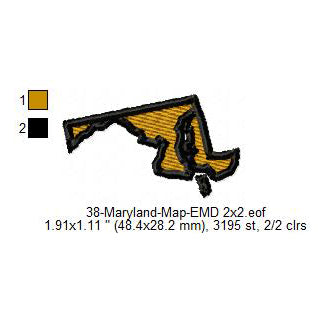 Maryland State Map Machine Embroidery Digitized Design Files