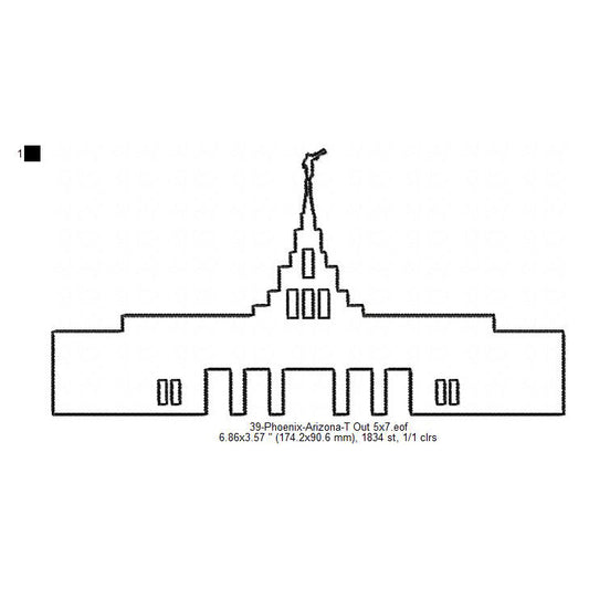 Phoenix Arizona LDS Temple Outline Machine Embroidery Digitized Design Files