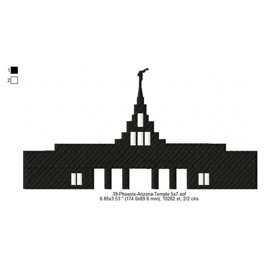 Phoenix Arizona LDS Temple Silhouette Machine Embroidery Digitized Design Files